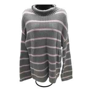 Caslon Womens Large Sweater Gray Pink Stripe Mock Neck Chunky Knit NWT